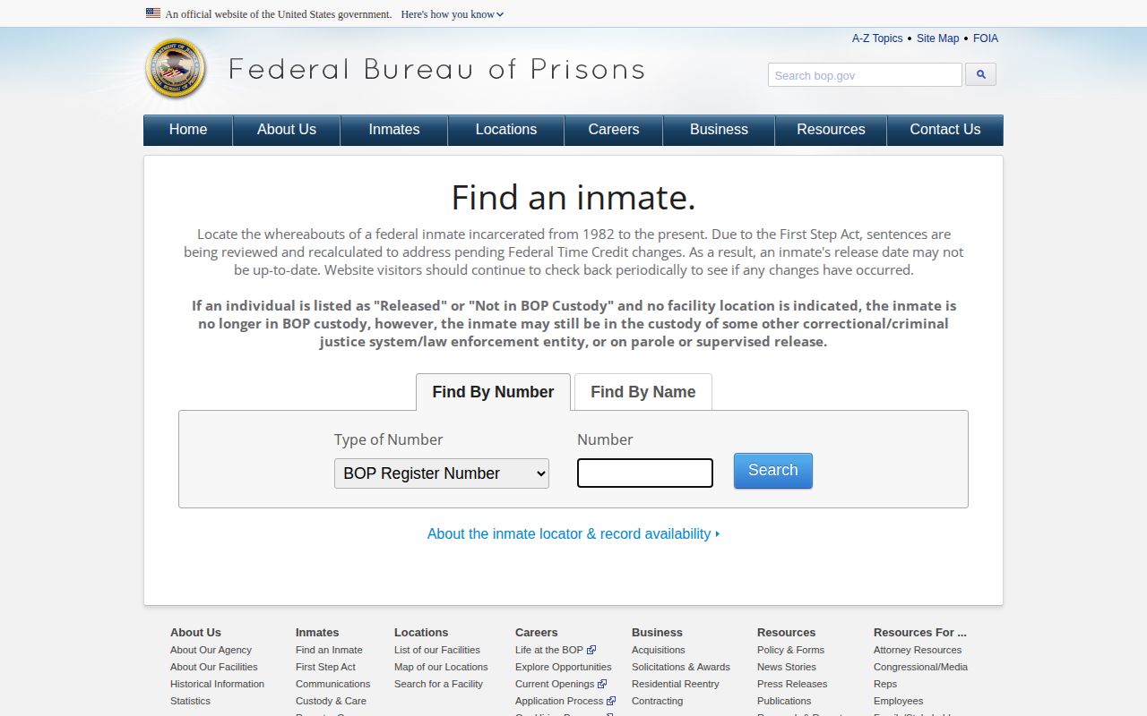 BOP locator for El Centro Detention Facility federal release fallback