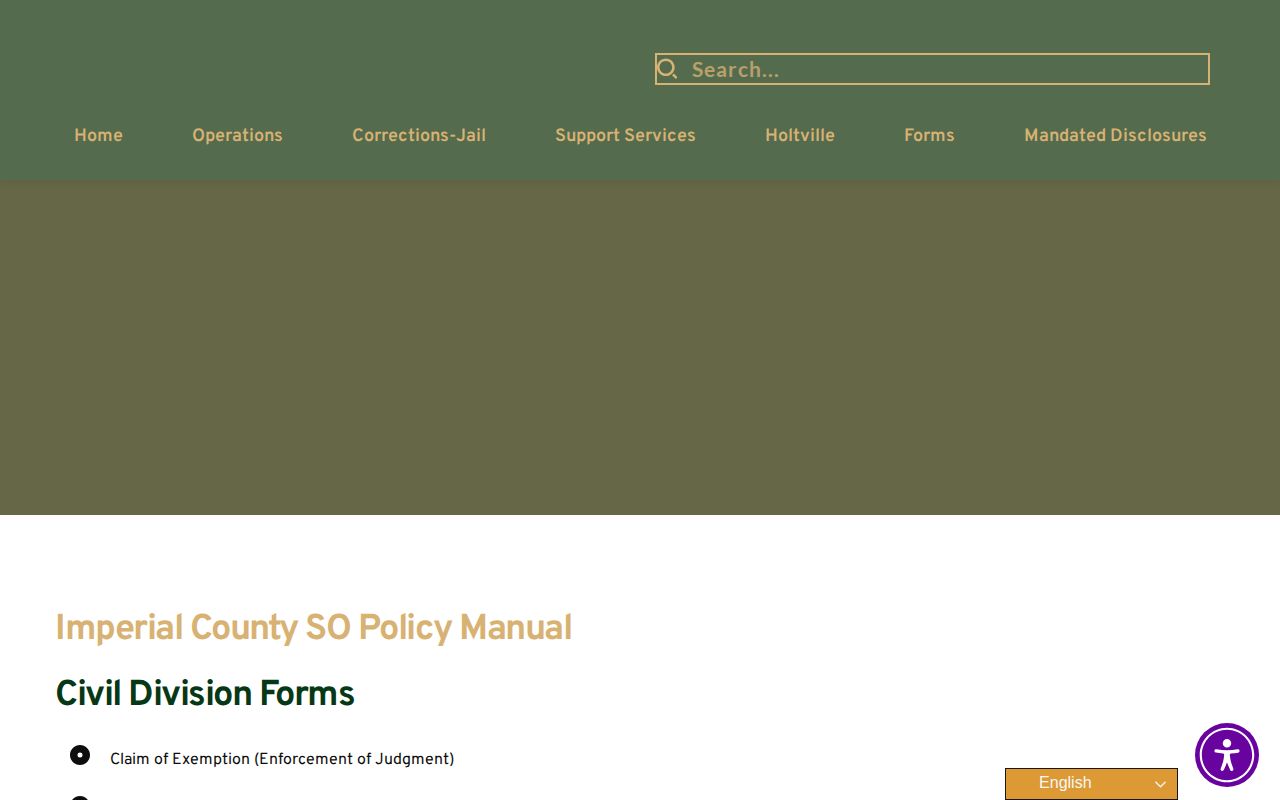 Imperial County Sheriff forms page showing records forms including booking summary request